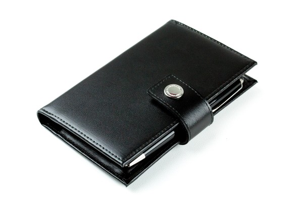 Pocket Notizbuch "TRAVEL NOTES" (auswechselbar) mit Druckknopf, CAMBRIDGE Top Grain Leder schwarz