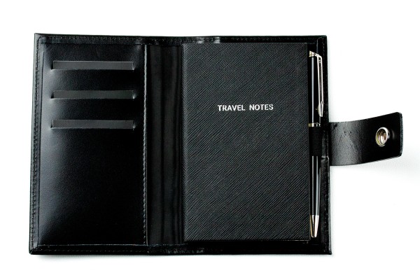 Pocket Notizbuch "TRAVEL NOTES" (auswechselbar) mit Druckknopf, CAMBRIDGE Top Grain Leder schwarz