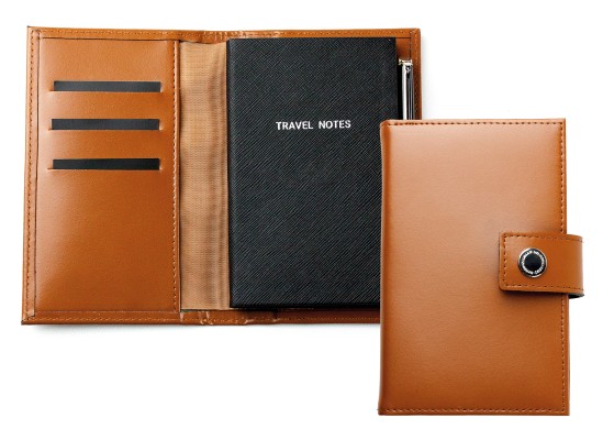 Pocket Notizbuch "TRAVEL NOTES" (auswechselbar) mit Druckknopf, CAMBRIDGE Top Grain Leder hellbraun