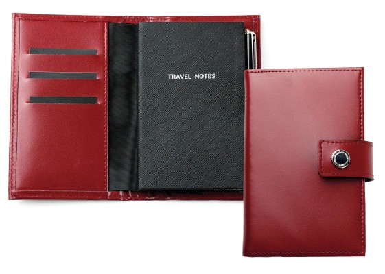 Pocket Notizbuch "TRAVEL NOTES" (auswechselbar) mit Druckknopf, CAMBRIDGE Top Grain Leder rot