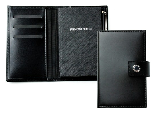 Pocket Notizbuch "FITNESS NOTES" (auswechselbar) mit Druckknopf, CAMBRIDGE Top Grain Leder schwarz