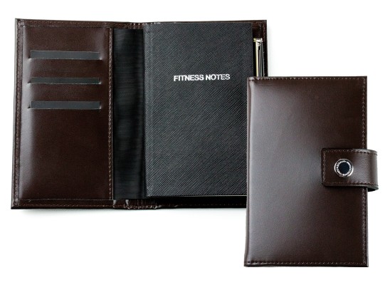 Pocket Notizbuch "FITNESS NOTES" (auswechselbar) mit Druckknopf, CAMBRIDGE Top Grain Leder dunkelbraun