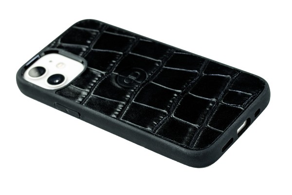 iPhone Case Silikon Schutzhülle in PREMIUM LEDER CROCO schwarz