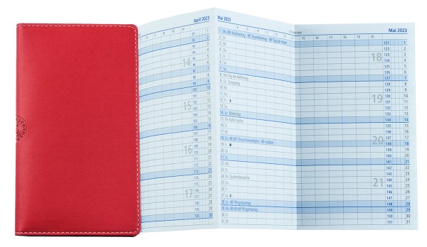 Leporello Faltkalender 2025 deutsch in ECO APPLE LEATHER Lederimitat rot