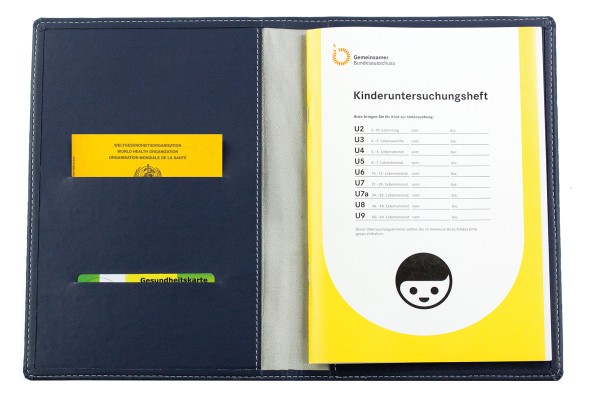 U Kinderuntersuchungs Mappe mit Gummibandverschluss Lederimitat ECO APPLE LEATHER dunkelblau