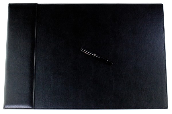 Exclusive Schreibunterlage mit Klappleiste 65 x 45 cm aus veganem Lederimitat schwarz - made in Germany