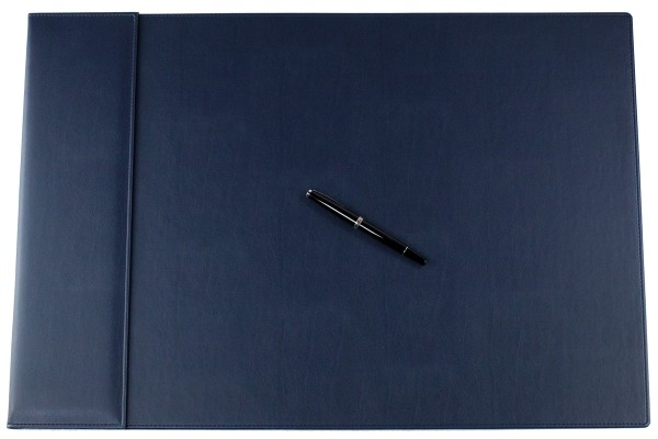 Exclusive Schreibunterlage mit Klappleiste 65 x 45 cm aus veganem Lederimitat dunkelblau - made in Germany
