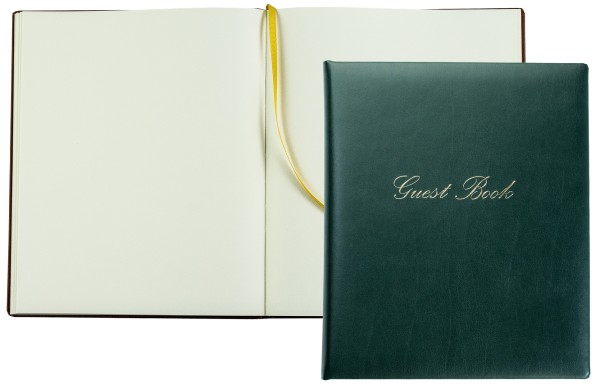 Gästebuch 20 x 24 cm aus veganem Lederimitat NOVAPELL grün - mit hochwertiger Goldfolienprägung GUEST BOOK
