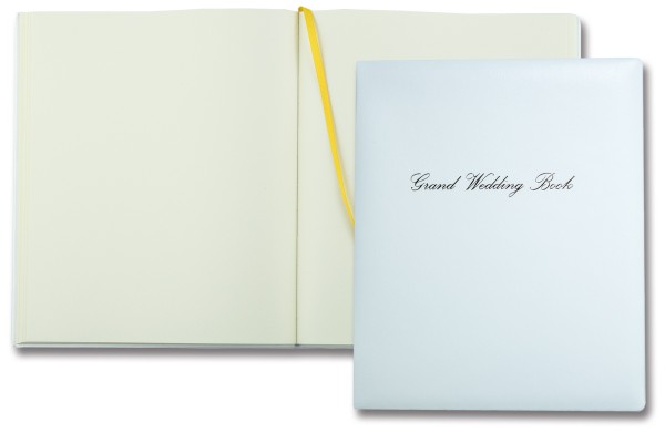 Hochzeits Gästebuch 20 x 24 cm aus veganem Lederimitat NOVAPELL weiß - mit hochwertiger Goldfolienprägung GRAND WEDDING BOOK