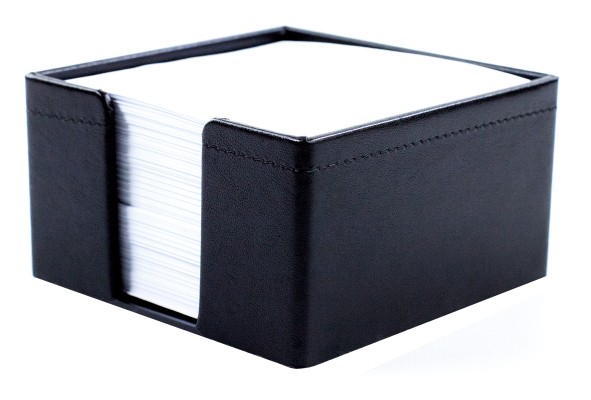 Zettelkasten mit 500 Blatt Papier in veganem PU Lederimitat NOVAPELL schwarz