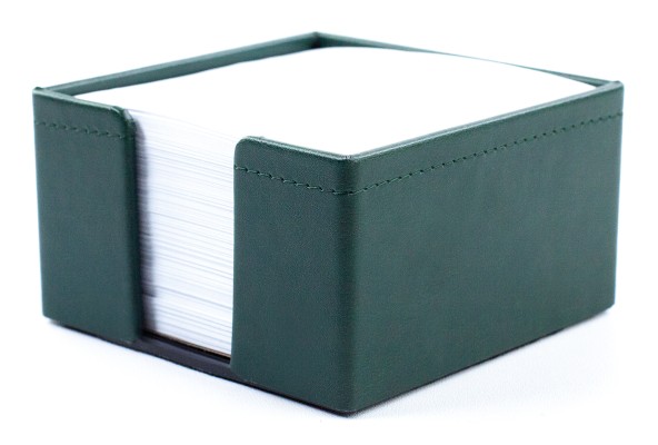 Zettelkasten mit 500 Blatt Papier in veganem PU Lederimitat NOVAPELL dunkelgrün