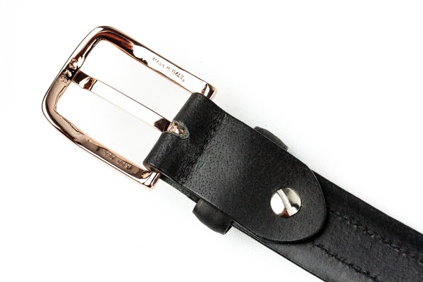 Ledergürtel PREMIUM Vollrindleder bombiert schwarz in 3cm Breite mit Dornschliesse rose gold