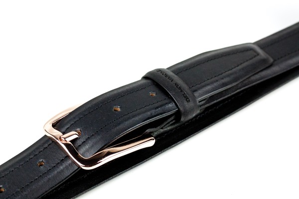 Ledergürtel PREMIUM Vollrindleder bombiert schwarz in 3cm Breite mit Dornschliesse rose gold