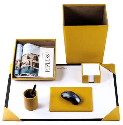 Schreibtisch Set "YELLOW" 6-teilig PREMIUM LEDER BOXCALF gelb | SONDEREDITION