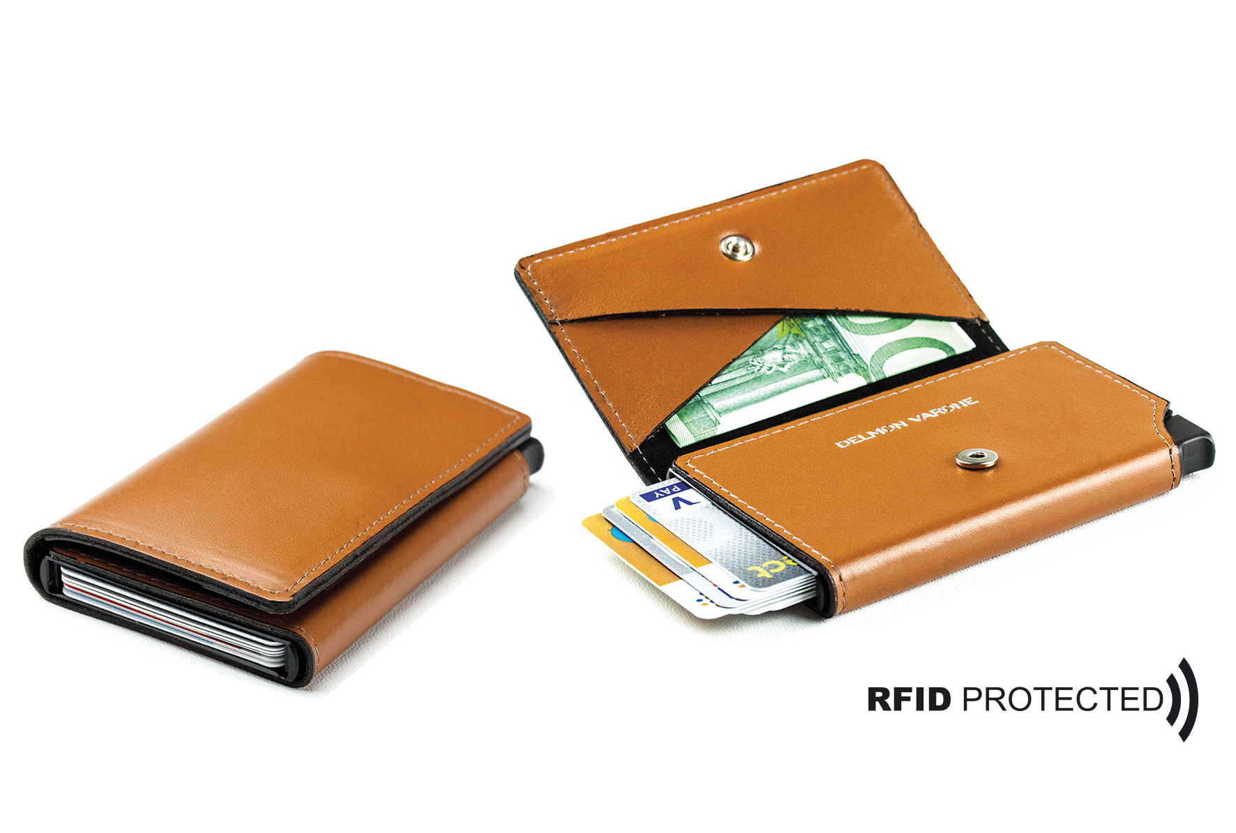 Slim Wallet Mini Karten Etui mit RFID Blocker PREMIUM LEDER BOXCALF braun  kaufen