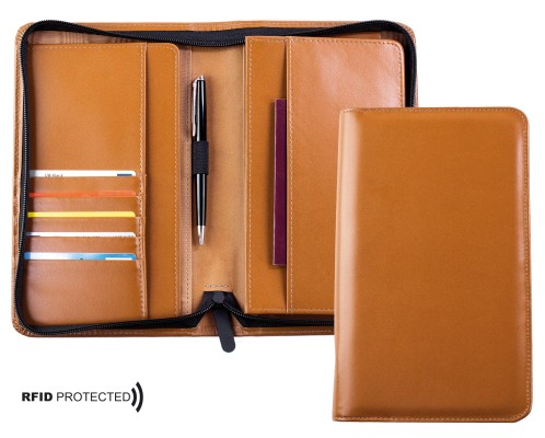 Traveller Book / Reisedokumente Mappe PREMIUM LEDER BOXCALF cuoiobraun (glatt) - RFID Protected