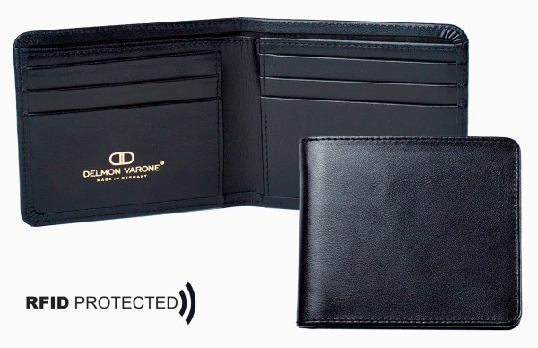 Kreditkartenetui mit Geldscheinfach PREMIUM LEDER BOXCALF schwarz (glatt) - RFID Protected