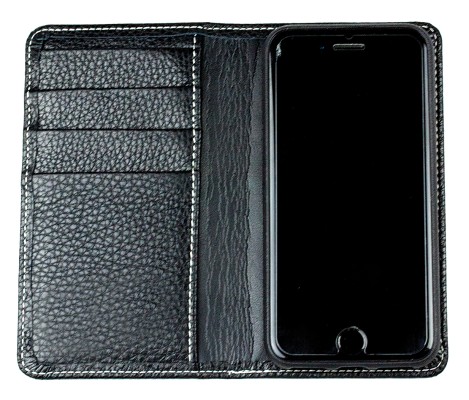 iPhone Case aus Leder mit integrierter schwarzer Kunststoffschale PREMIUM LEDER SOFT GRAIN schwarz (genarbt)