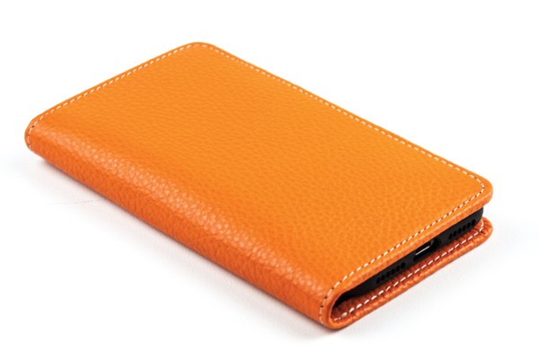 iPhone Case aus Leder mit integrierter Kunststoffschale PREMIUM LEDER SOFT GRAIN orange (genarbt)