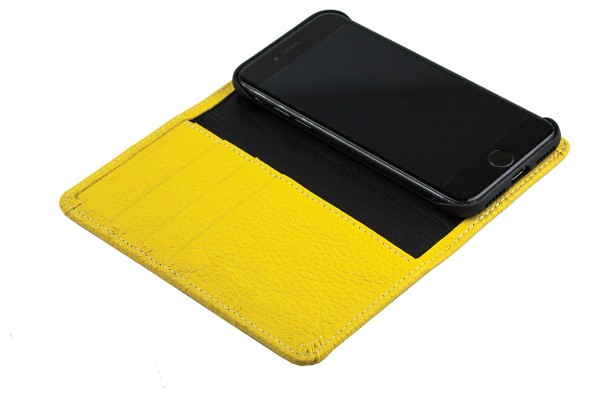 iPhone Case aus Leder mit integrierter Kunststoffschale PREMIUM LEDER SOFT GRAIN gelb (genarbt)