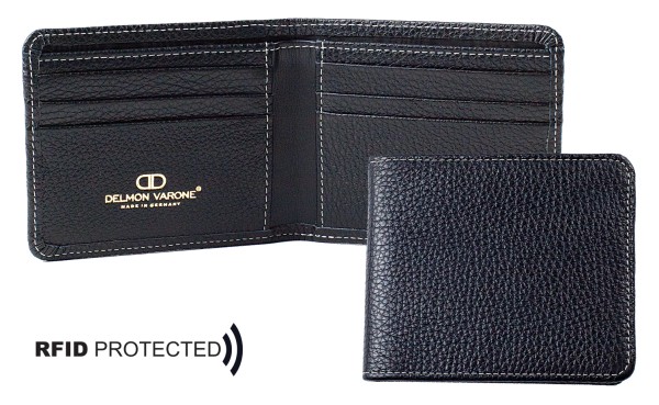 Kreditkartenetui mit Geldscheinfach PREMIUM LEDER SOFT GRAIN schwarz (genarbt) - RFID Protected