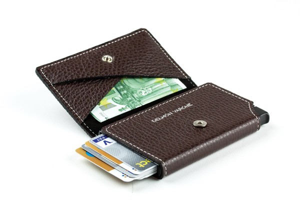 Slim Wallet Cardprotector mit RFID Schutz in PREMIUM LEDER SOFTGRAIN marronebraun