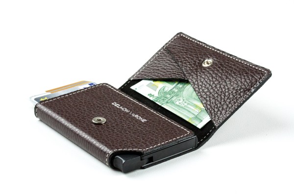 Slim Wallet Cardprotector mit RFID Schutz in PREMIUM LEDER SOFTGRAIN marronebraun