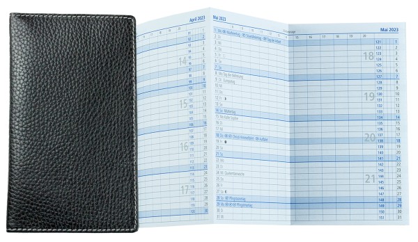 Leporello Faltkalender deutsch 2025 - PREMIUM LEDER SOFT GRAIN schwarz (genarbt)