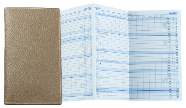 Leporello Faltkalender deutsch 2025 - PREMIUM LEDER SOFT GRAIN taupe (genarbt)