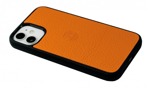 iPhone Case Silikon Schutzhülle in PREMIUM LEDER SOFTGRAIN orange (genarbt)