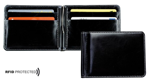 Dollarclip Börse PREMIUM LEDER VINTAGE Anilin schwarz - RFID Protected