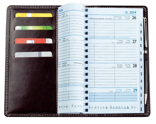 Taschenkalender mit Spiralbindung 2025 in PREMIUM LEDER VINTAGE Anilin marronebraun