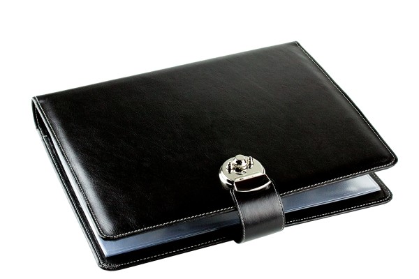 Dokumenten Ringbuch DIN A4 mit Schloss PREMIUM LEDER VINTAGE schwarz