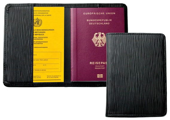 Reisepass / Impfausweis Etui PREMIUM LEDER MANHATTAN schwarz mit Paglia Narbung