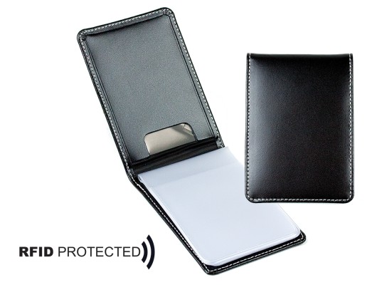 Kreditkarten Etui mit 12 Klarsichthüllen CAMBRIDGE Top Grain Rindspaltleder schwarz - RFID Protected