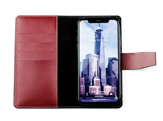 iPhone Case aus Leder mit integrierter schwarzer Kunststoffschale CAMBRIDGE Top Grain Leder rot