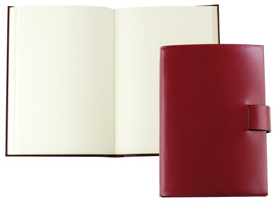 Notizbuch DIN A5 gebunden mit Verschlusslasche, CAMBRIDGE Top Grain Rindspaltleder rot