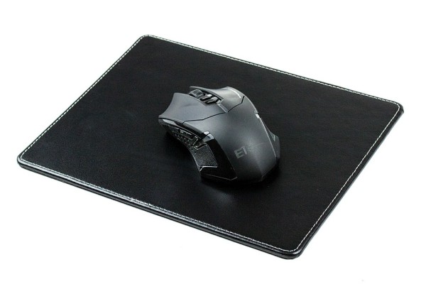 Mousepad CAMBRIDGE Top Grain Rindspaltleder mit heller Kontrastnaht schwarz