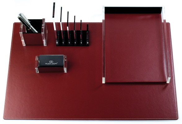 Schreibtisch Set "CAMBRIDGE" 5-teilig Kombination Acryl | Leder rot