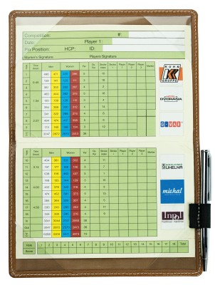 Golf Scorecard Halter inclusive Minikugelschreiber CAMBRIDGE Top Grain Rindspaltleder hellbraun