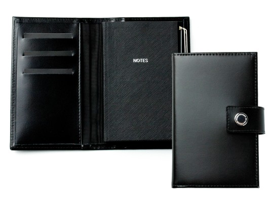 Pocket Notizbuch "NOTES" (auswechselbar) mit Druckknopf, CAMBRIDGE Top Grain Leder schwarz