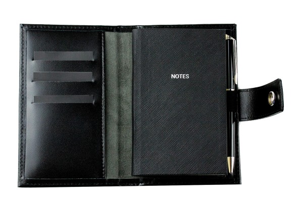 Pocket Notizbuch "NOTES" (auswechselbar) mit Druckknopf, CAMBRIDGE Top Grain Leder schwarz