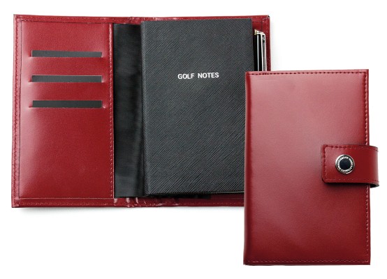 Pocket Notizbuch "GOLF NOTES" (auswechselbar) mit Druckknopf, CAMBRIDGE Top Grain Leder rot