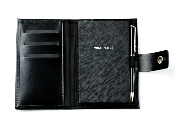 Pocket Notizbuch "WINE NOTES" (auswechselbar) mit Druckknopf, CAMBRIDGE Top Grain Leder schwarz