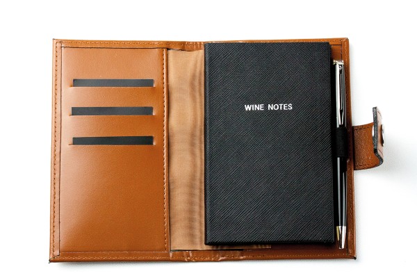 Pocket Notizbuch "WINE NOTES" (auswechselbar) mit Druckknopf, CAMBRIDGE Top Grain Leder hellbraun