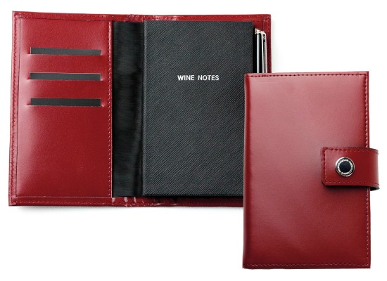 Pocket Notizbuch "WINE NOTES" (auswechselbar) mit Druckknopf, CAMBRIDGE Top Grain Leder rot