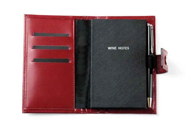 Pocket Notizbuch "WINE NOTES" (auswechselbar) mit Druckknopf, CAMBRIDGE Top Grain Leder rot