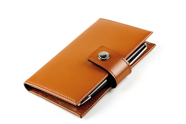 Pocket Notizbuch "TRAVEL NOTES" (auswechselbar) mit Druckknopf, CAMBRIDGE Top Grain Leder hellbraun