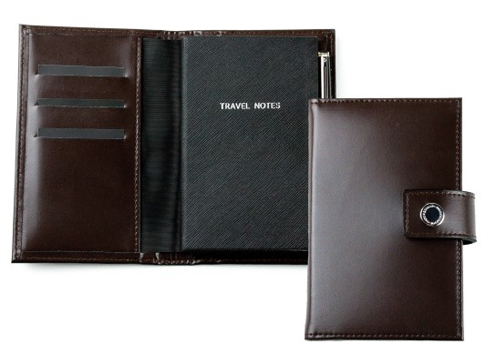 Pocket Notizbuch "TRAVEL NOTES" (auswechselbar) mit Druckknopf, CAMBRIDGE Top Grain Leder dunkelbraun