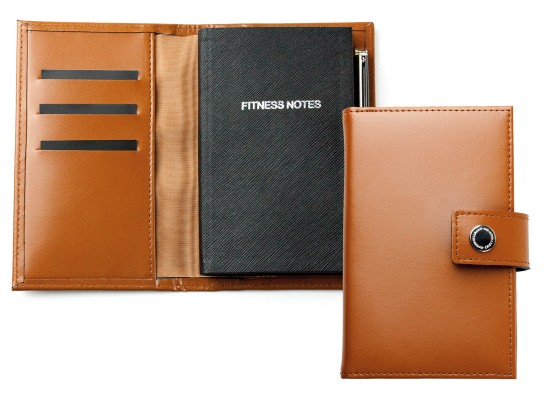 Pocket Notizbuch "FITNESS NOTES" (auswechselbar) mit Druckknopf, CAMBRIDGE Top Grain Leder hellbraun